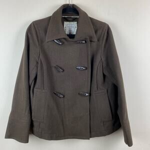 Old Navy Wool Blend Toggle Coat M Brown Peacoat‎ Classic Preppy Dark Academia